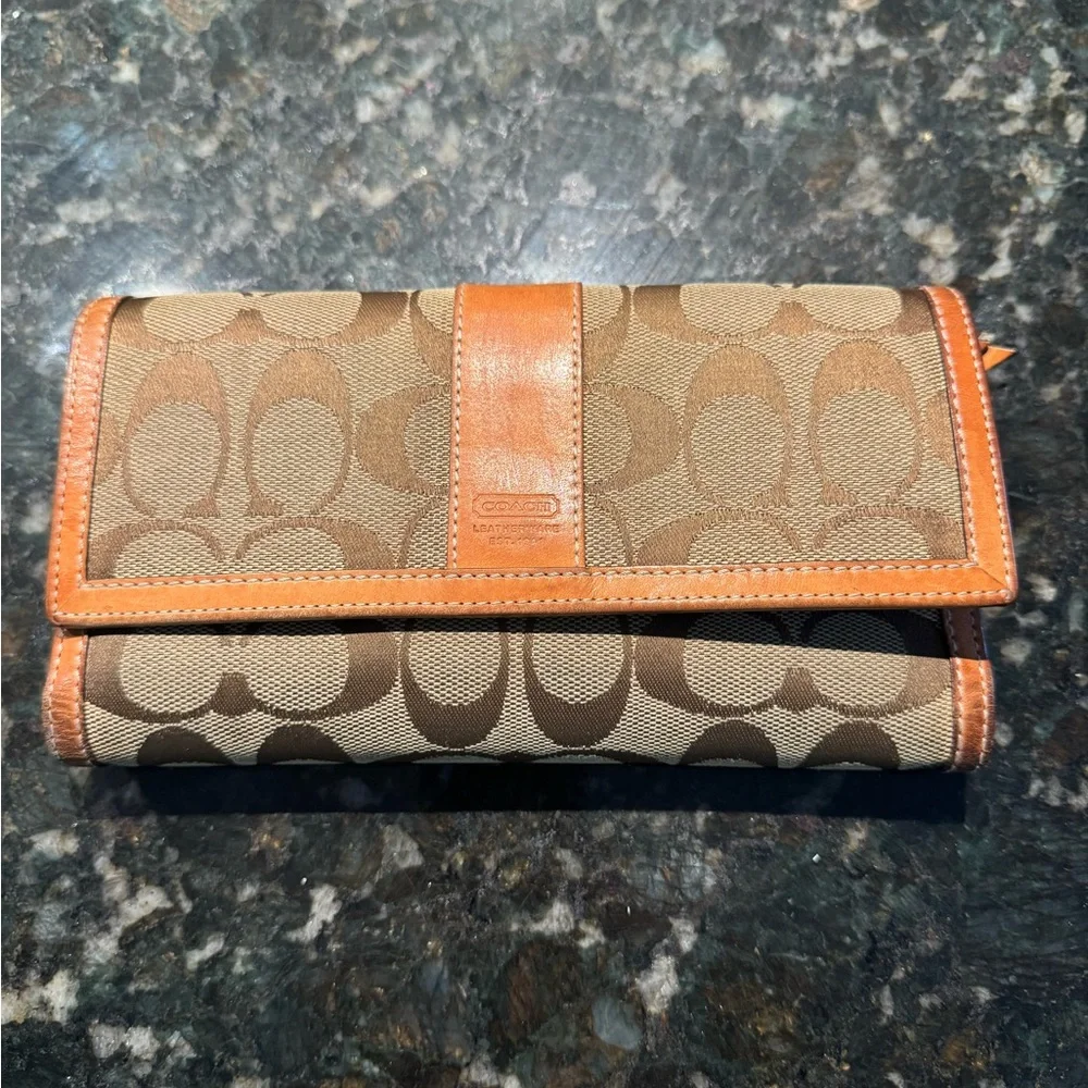 COACH‎ Vintage Hampton Brown Signature Leather Card Case Wallet Clutch C